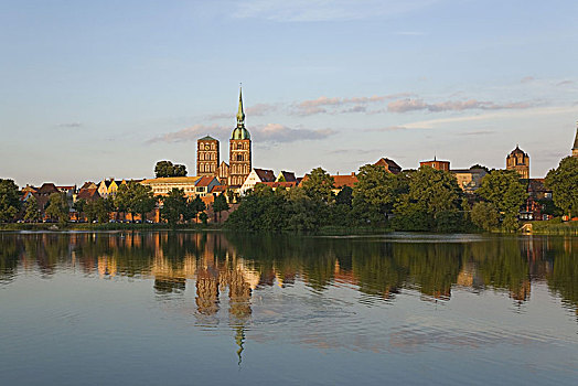 风景,上方,水塘,老城,汉萨同盟城市,施特拉尔松,波美拉尼亚,德国北部,德国