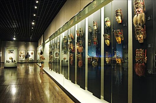 中国,上海,上海博物馆,少数民族,画廊,彩色,漆器,木质,面具