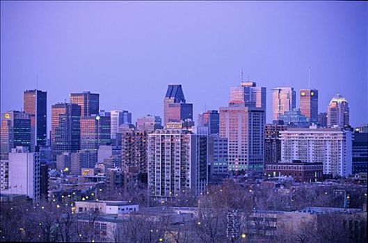 加拿大,魁北克省,蒙特利尔,全视图,日落