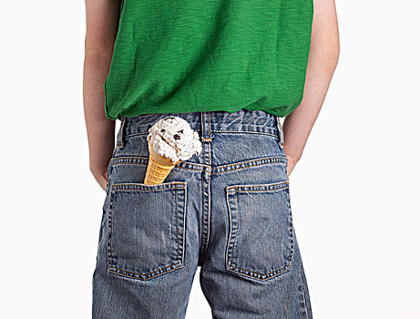 男孩,冰淇淋蛋卷,背影,口袋,三个,山,艾伯塔省,加拿大