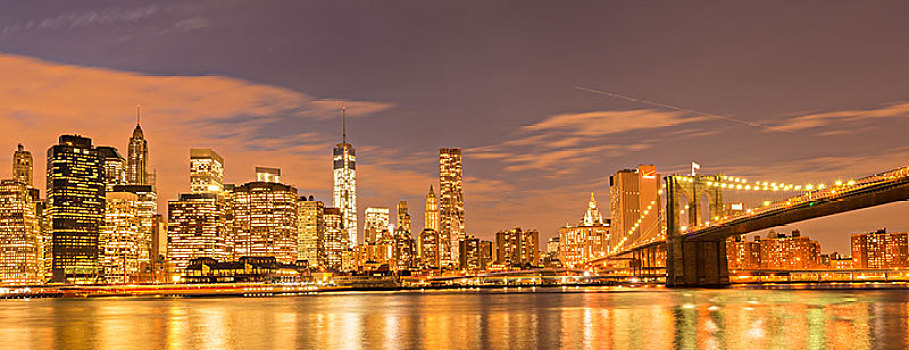 夜景,曼哈顿,布鲁克林大桥