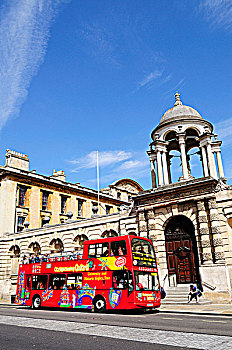 英格兰,牛津,游客,乘坐,双层巴士,城市,观光,巴士,户外,大学