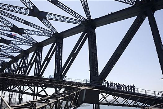 澳大利亚,新南威尔士,悉尼,攀登者,剥落,悬挂,拱形,悉尼海港大桥,俯视,港口