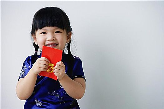 小,女孩,紅包,看鏡頭