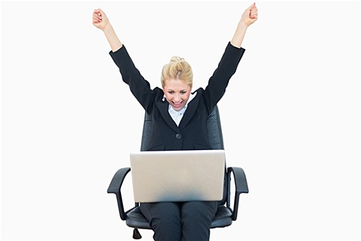 成功,职业女性,抬手,胜利,笔记本电脑