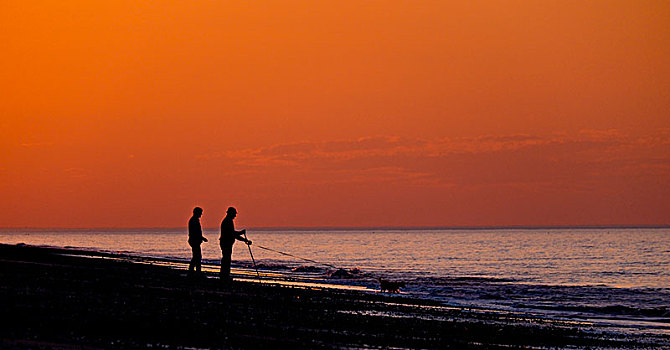 三个,朋友,海滩,日落