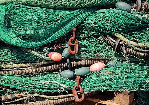 堆,绿色,渔网,背景