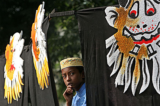 孟加拉人,男孩,站立,象征,旗帜,战争,罪犯,释放,巴基斯坦,胜利,白天,中心,达卡,孟加拉,十二月,2007年,国家