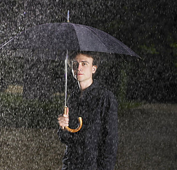 男人,伞,雨