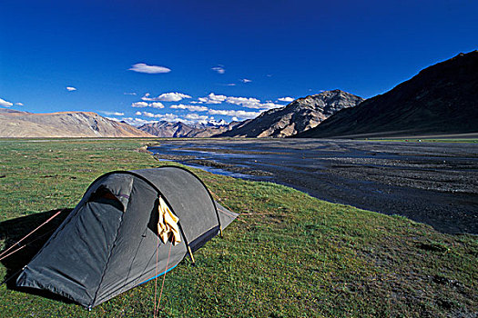 帐蓬,靠近,湖,印度,喜马拉雅山,查谟-克什米尔邦,北印度,亚洲