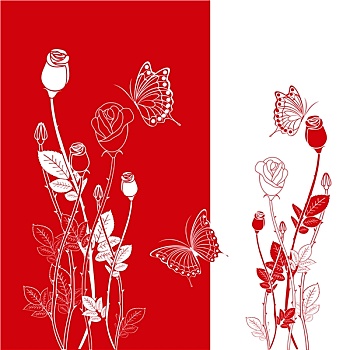抽象,红玫瑰,蝴蝶,贺卡