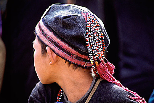 越南,特写,洪族人,男孩,戴着,传统,帽