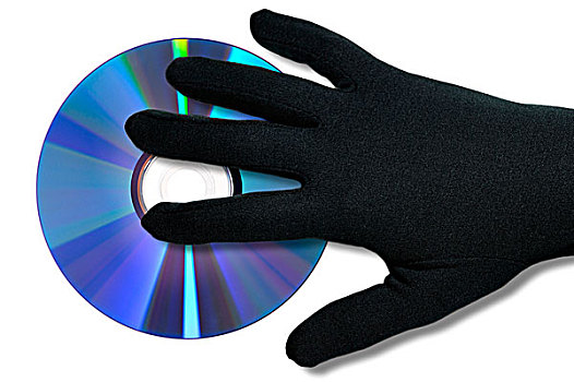 手,穿,黑色,手套,高处,dvd,象征,图像,数据,盗窃