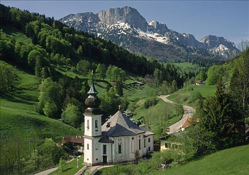 玛丽亚-格恩,朝圣教堂,山,上巴伐利亚,巴伐利亚,德国