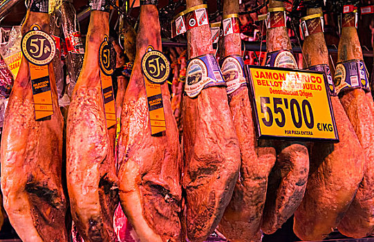 巴塞罗那,西班牙,市场,火腿,食物,销售