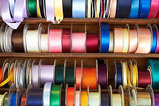 选择,彩色,带,缝纫品,货摊