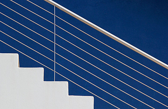 白色,台阶,正面,蓝色,墙