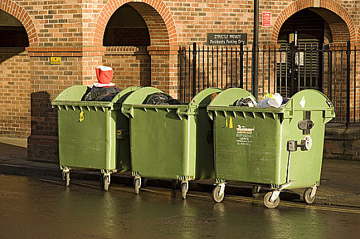 英格兰,北约克郡,三个,绿色,垃圾桶,等待,收集