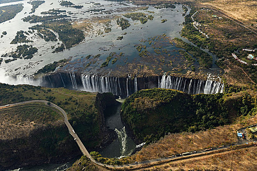 航拍,维多利亚瀑布,桥,俯视,赞比西河,津巴布韦,非洲