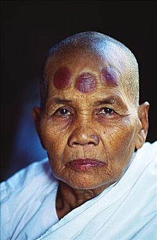 柬埔寨,吴哥窟,巴扬寺,肖像,女性,僧侣,纹身