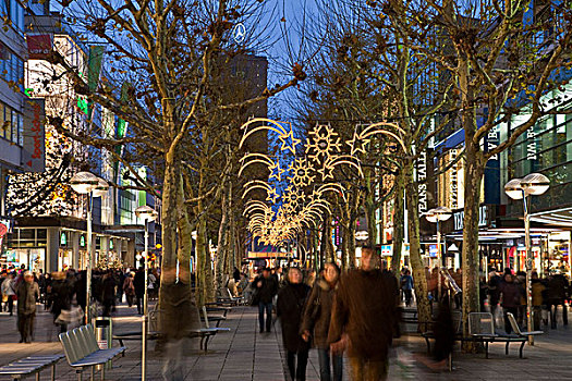 街道,圣诞节,时间,圣诞装饰,购物街,商店,人,斯图加特,巴登符腾堡,德国,欧洲