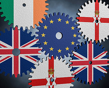 齿轮,旗帜,欧盟,英国,北爱尔兰,爱尔兰,德国,欧洲