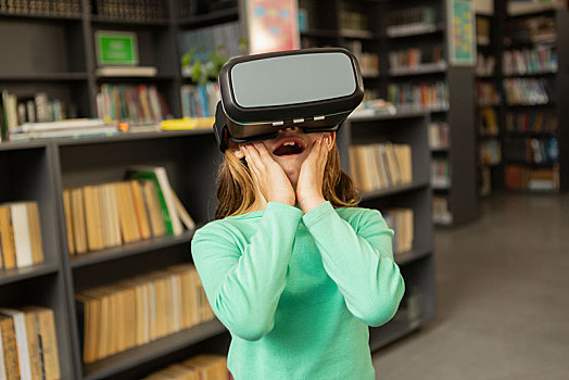 女生,虚拟现实,耳机,图书馆