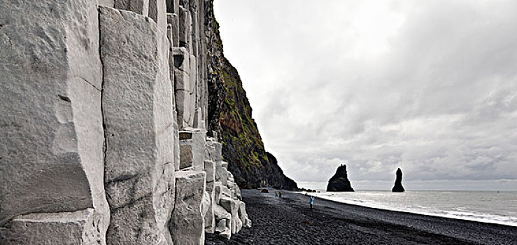 冰岛,玄武岩,柱子,黑沙,海滩
