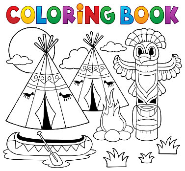 上色画册,美洲印地安人,营地
