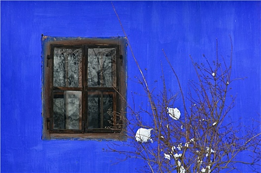 窗户,蓝色,墙