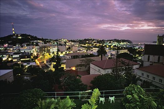 新加勒多尼亚,努美阿,夜晚,全视图