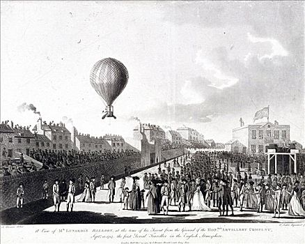 气球,向上,火炮,地面,城市道路,伦敦,1784年,艺术家