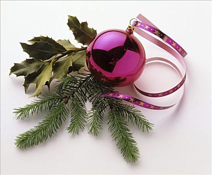 粉色,圣诞饰物,嫩枝,冷杉,乔木