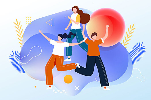 五四青年节青春活泼快乐年轻人跳跃庆祝插画