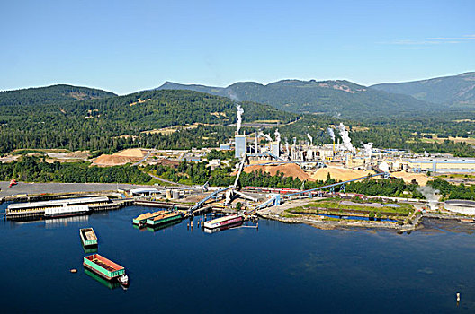 航拍,造纸厂,温哥华岛,不列颠哥伦比亚省,加拿大
