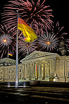 德国国会大厦,建筑,夜晚,烟花,展示,柏林,德国,欧洲,合成效果