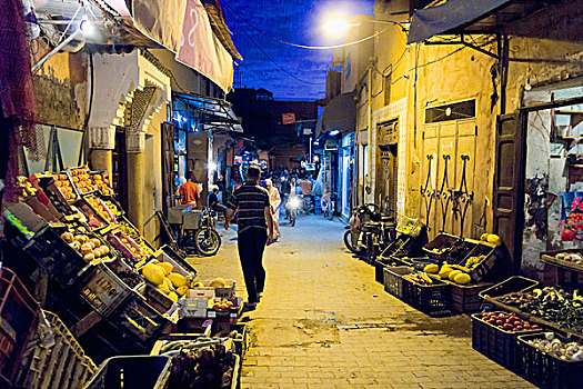 夜晚,街道,麦地那,马拉喀什,摩洛哥