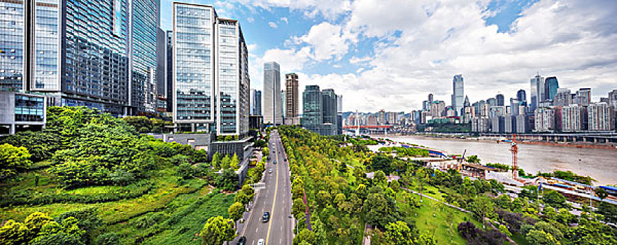 现代办公室,建筑,靠近,河,市区,重庆,云,天空