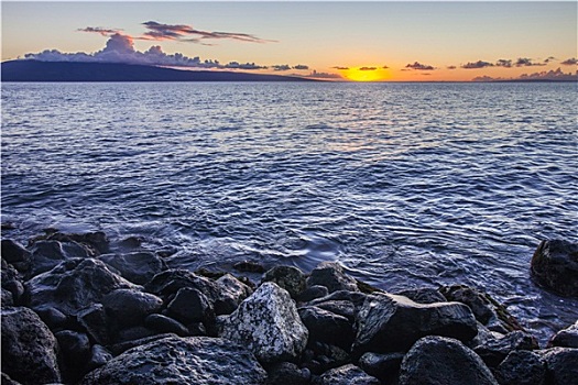 毛伊岛,日落,岸边