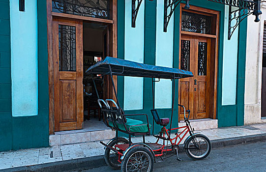古巴,街道,老,自行车,街上,建筑