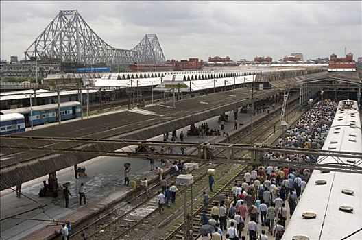 局部,著名,车站,桥,一个,地标建筑,加尔各答,西孟加拉,印度,亚洲