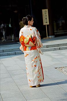 日本,东京,日本人,女人,穿,和服,明治神宫