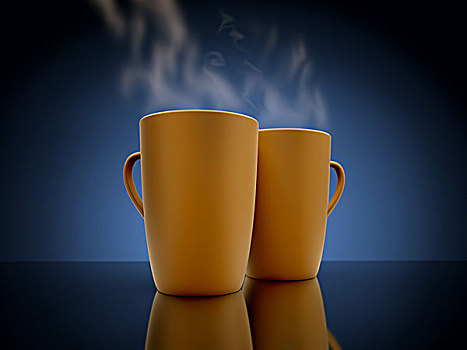 两个,咖啡杯,蒸汽