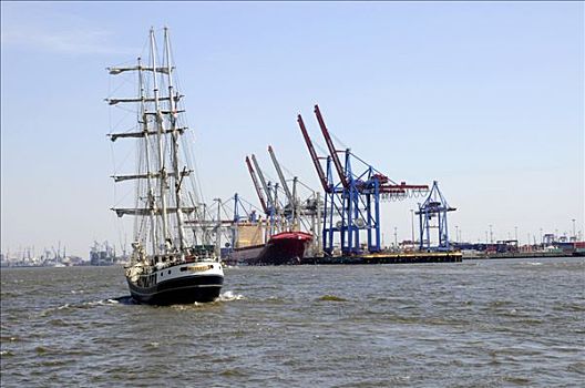 桅杆,帆船,汉堡港,游轮,白天,2008年,德国,欧洲