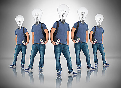 学生,电灯泡,头部,灰色背景
