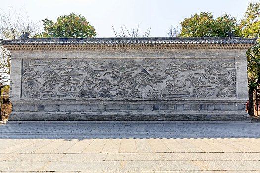 麒麟祥云纹砖雕影壁墙,山东省台儿庄古城