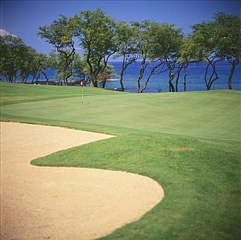 夏威夷,毛伊岛,麦肯那高尔夫俱乐部,高尔夫球道,海洋
