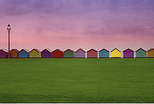 排,彩色,海滩小屋,布莱顿,英格兰