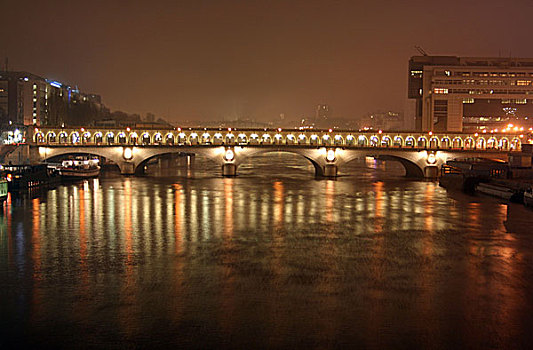 桥,夜晚,巴黎,法国