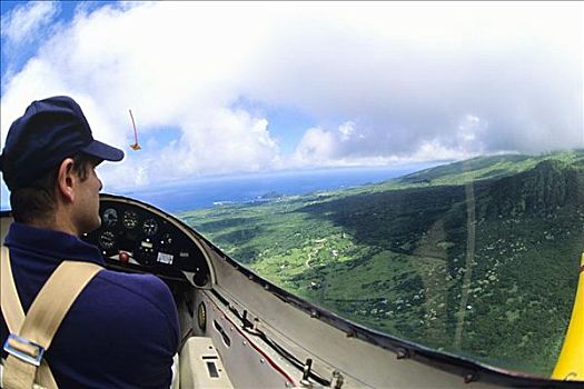 夏威夷,毛伊岛,黄色,滑翔机,俯视,飞行员